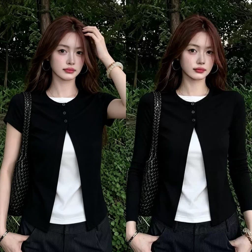 SẴN [BIGSIZE L-4XL] Áo Thun Bigsize Nữ Thiết Kế Phối Cardigan Màu Trắng Đen Tương Phản Basic Dễ Phối Đồ 2026