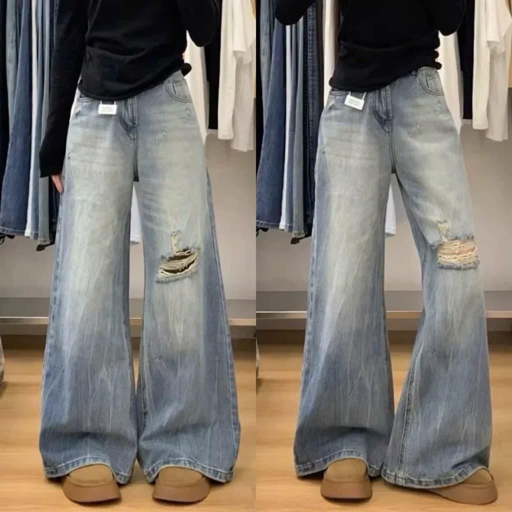 SẴN XL[BIGSIZE L - 4XL] QUẦN JEANS BIGSIZE ỐNG RỘNG RÁCH GỐI CÁ TÍNH FORM SIÊU XINH