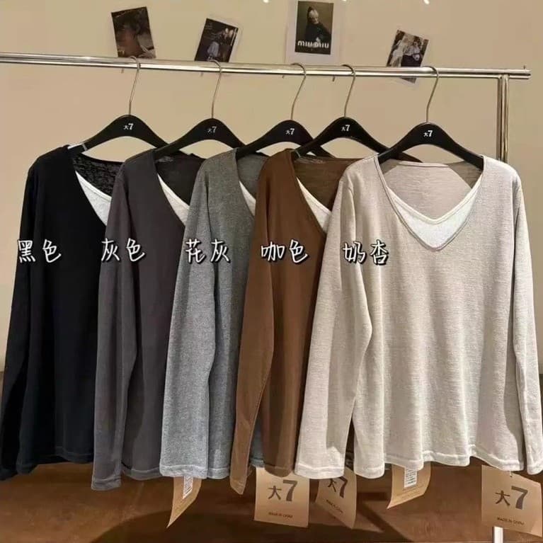 [BIGSIZE L-4XL] Áo Thun Dày Bigsize Nữ Dài Tay Màu Đen Cổ Chữ V Form Rộng Màu Basic Dễ Phối Thu Đông 2026