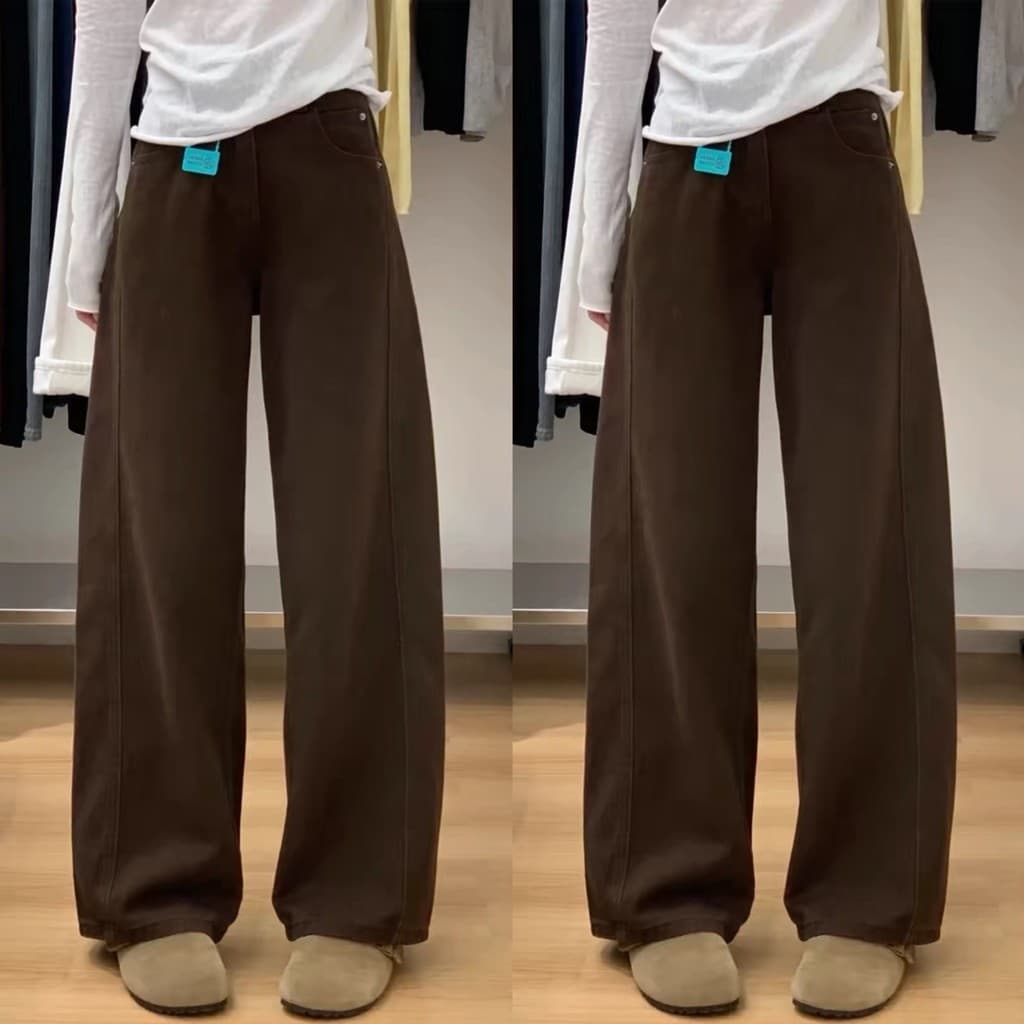 [BIGSIZE XL-5XL] Quần Jeans Bigsize Nữ Màu Nâu Cà Phê Ống Rộng Nữ Thu Đông Phong Cách Mới Niche Cao Cấp