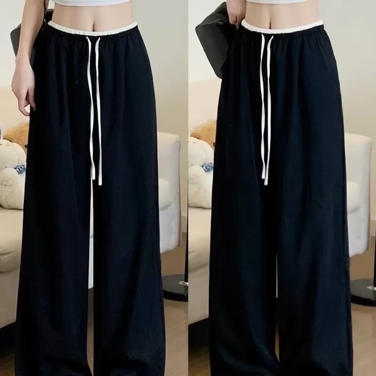 [BIGSIZE L - 4XL] QUẦN BIGSIZE NỮ VẢI GIÓ LƯNG THUN  MÀU XANH TRẮNG VIỀN REN MÙA HÈ NHẸ MÁT CỰC CHẤT