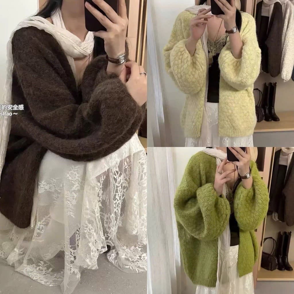 [BIGSIZE L-4XL] Áo Khoác Cardigan Bigsize Nữ Len Dệt Kim Màu Kem Nâu Form Rộng Dáng Dài Kiểu Hàn Quốc
