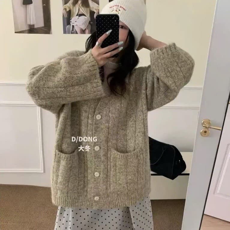 [BIGSIZE L-4XL] Áo Cardigan Len Khoác Ngoài Bigsize Nữ Dài Tay Dáng Rộng Cài Cúc Túi Ống Form Rộng Hàn Quốc 2026