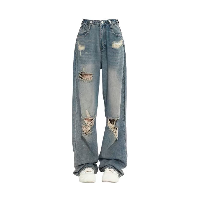 [Bigsize 55-85kg] Quần Jeans Nữ Bigsize rách sọc ống rộng hot 2026