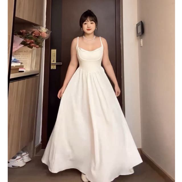 [Bigsize 55-100kg] Đầm 2 Dây Bigsize Nữ Maxi Dài Trắng Đen Rộng rãi Dự tiệc 2025 (0ắng