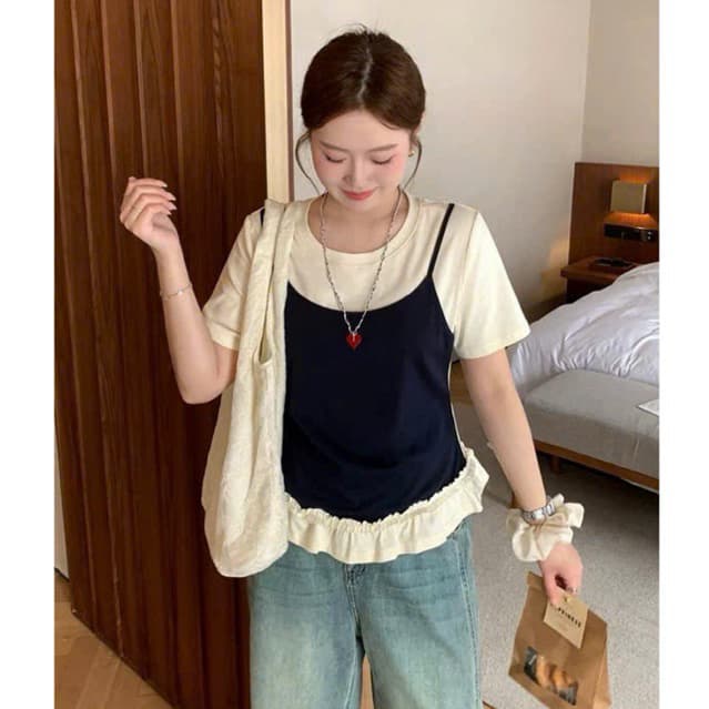 [Bigsize 55-100kg] Áo Thun Bigsize Nữ Layer 2 Lớp Phối Màu Cực Xinh – Năng Động, Dễ Thương 2025