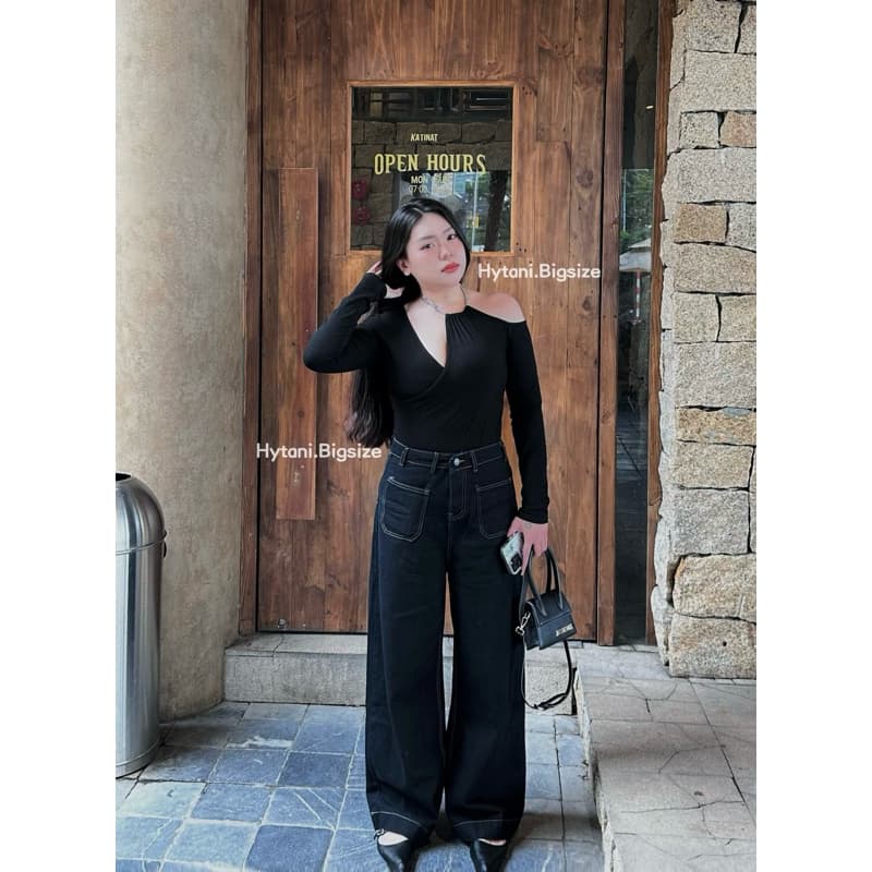 SẴN [Bigsize L-5XL] Quần Jeans Nữ Bigsize ôm eo màu đậm 2 quần bò đi làm đi học hằng ngày ống rộng dài 2025 (415)