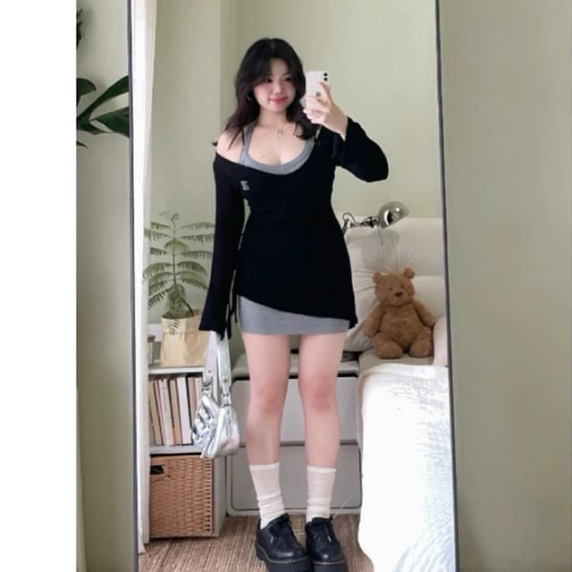 (SẴN  LXL)Set Đầm Bigsize 55-90KG 2 món dành cho nàng Bigsize đen xám chiết eo hack dáng đẹp 2025
