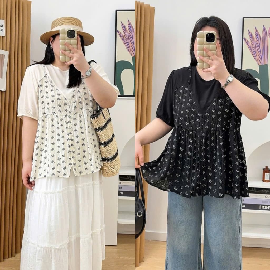 SẴN [BIGSIZE XL - 5XL] Áo Thun Bigsize Phối Layer Nơ Nhỏ Trắng Đen Trẻ Trung Năng Động