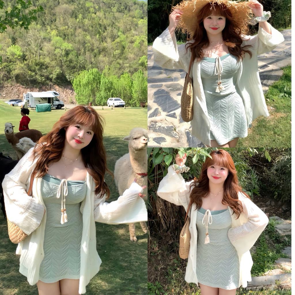 SẴN [BIGSIZE L - 4XL] Set Đầm Nữ Bigsize Màu Xanh Mint Mùa Thu Phối Cùng Áo Khoác Cardigan Rộng Rãi Trẻ Trung Trendy