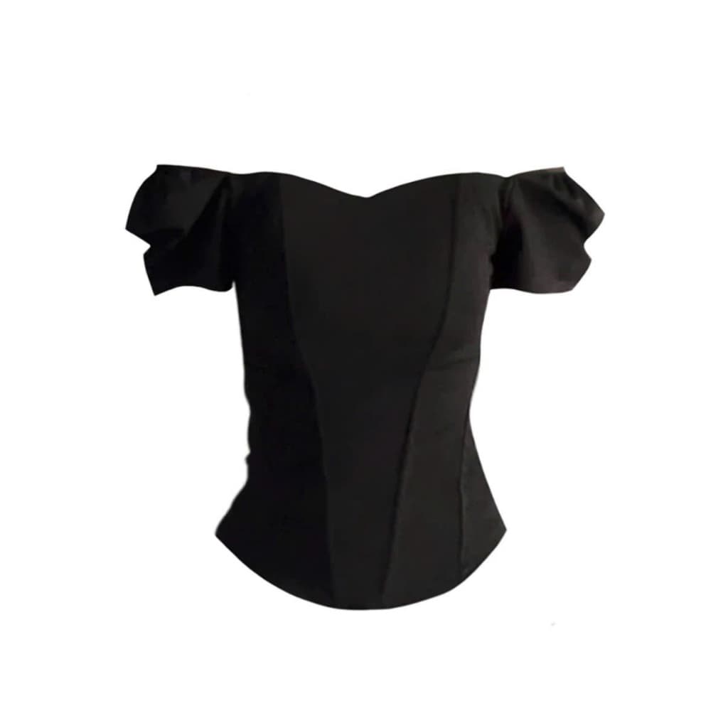 SẴN 4XL [Bigsize L - 4XL] Áo Corset Bigsize Nữ Đen Mặc 2 Kiểu Thiết Kế Tay Bồng Tôn Dáng