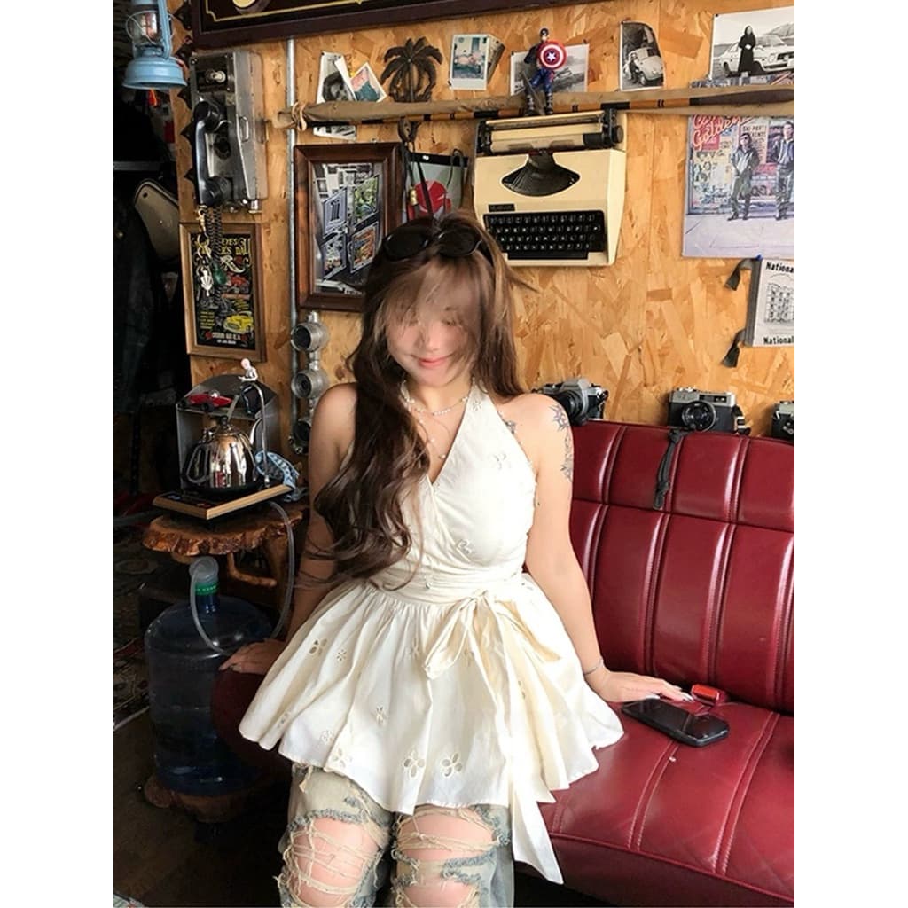 [BIGSIZE L-4XL] Áo Yếm Bigsize Nữ Màu Trắng Kem Loại 1 Có Nơ Buộc Eo Tôn Dáng Hack Eo Hottrend 2025