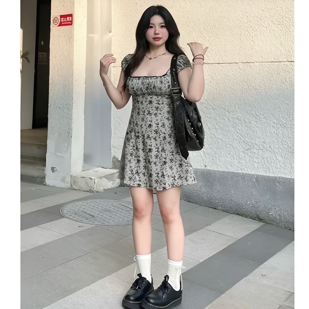 SẴN 4XL [BIGSIZE L-4XL] Đầm Bigsize Nữ Dáng Ngắn Cổ Vuông Cúp Ngực Tay Ngắn Hoạ Tiết Hoa Nhí Nhẹ Nhàng Tiểu Thư