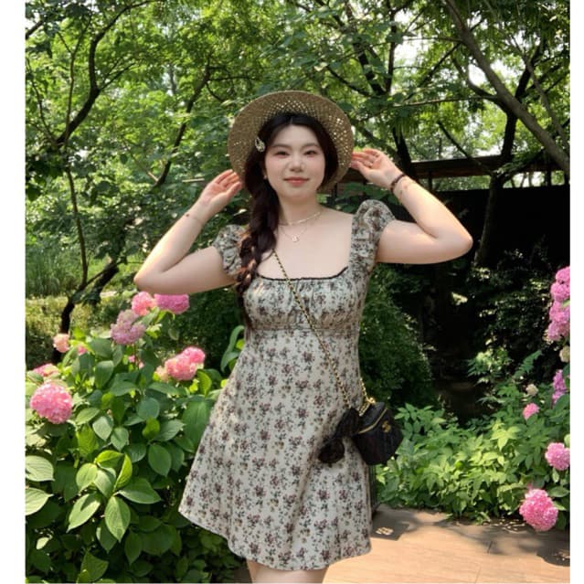 SẴN 4XL [BIGSIZE L-4XL] Đầm Bigsize Nữ Dáng Ngắn Cổ Vuông Cúp Ngực Tay Ngắn Hoạ Tiết Hoa Nhí Nhẹ Nhàng Tiểu Thư