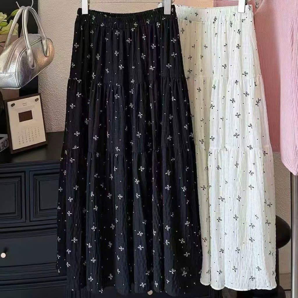 SẴN TRẮNG [Bigsize 55-95kg] Chân Váy Bigsize Nữ Trắng Đen Dáng Dài Hoạ Tiết Nơ Nhỏ Basis Dễ Thương 2026