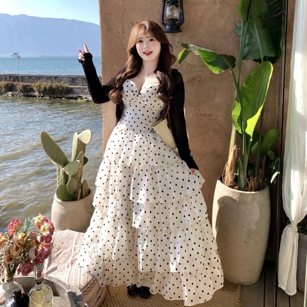 SẴN 3XL [BIGSIZE L-4XL] Đầm Maxi Bigsize Nữ Hai Dây Chấm Bi Nhiều Tầng Dáng Dài Xòe Bồng Bềnh Công Chúa