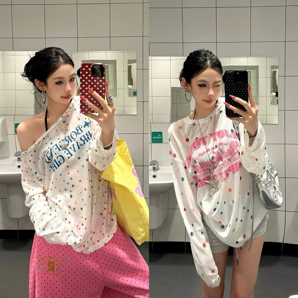 SẴN [BIGSIZE L-4XL] Áo Thun Giấy Mỏng Bigsize Nữ Màu Trắng Hoạ Tiết Chấm Bi Nhiều Màu In Chữ Trẻ Trung Phong Cách