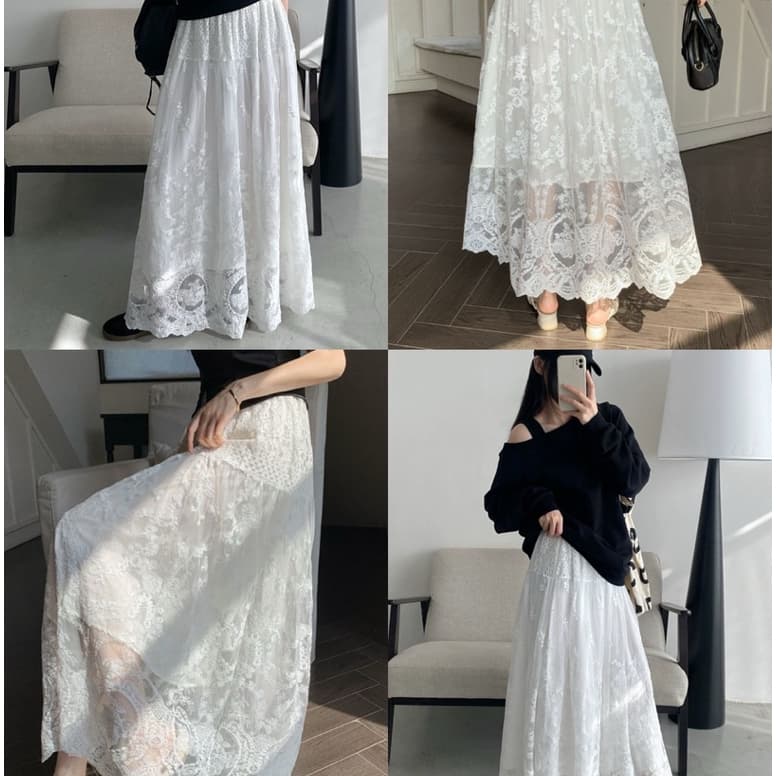 [BIGSIZE L-4XL] Chân Váy Midi Bigsize Nữ Dáng Dài Ren Thêu Form Xòe Cạp Chun Phong Cách Dịu Dàng Thanh Lịch