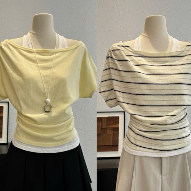 SẴN VÀNG[BIGSIZE XL-4XL] Áo Trễ Vai Bigsize Nữ Kiểu Cổ Yếm Tay Ngắn Thun Dệt Kim Phong Cách Hàn Quốc