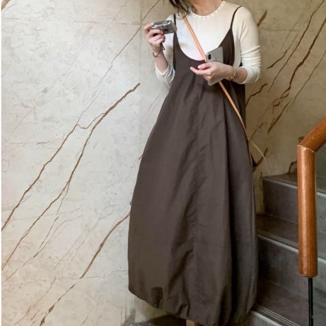 [BIGSIZE L-4XL] Đầm Yếm Dài Bigsize Nữ 2 Dây Dáng Bí Màu Nâu Phong Cách Vintage