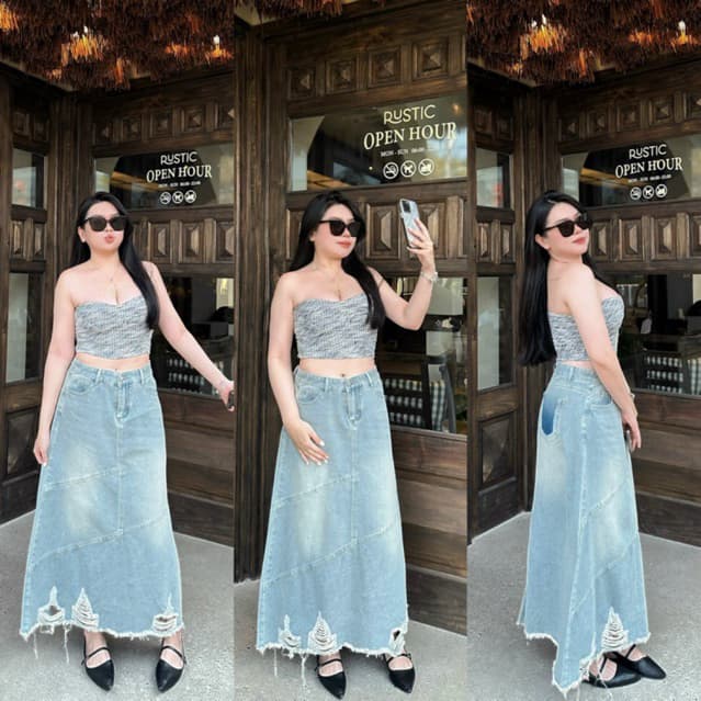 Chân Váy Jeans Bigsize 55-85kg Nữ Màu Nhạt Mang Hàng Ngày Thanh Lịch Đi Làm Đi Chơi (411)