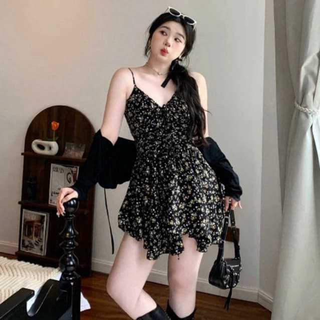 SẴN [Bigsize 55-90kg] Set Đầm Hoa Nhí Bigsize Xoè Nhẹ Dáng Ngắn Tôn Dáng,Nhấn Eo Nữ Tính, Mặc Đi Chơi- Hẹn Hò