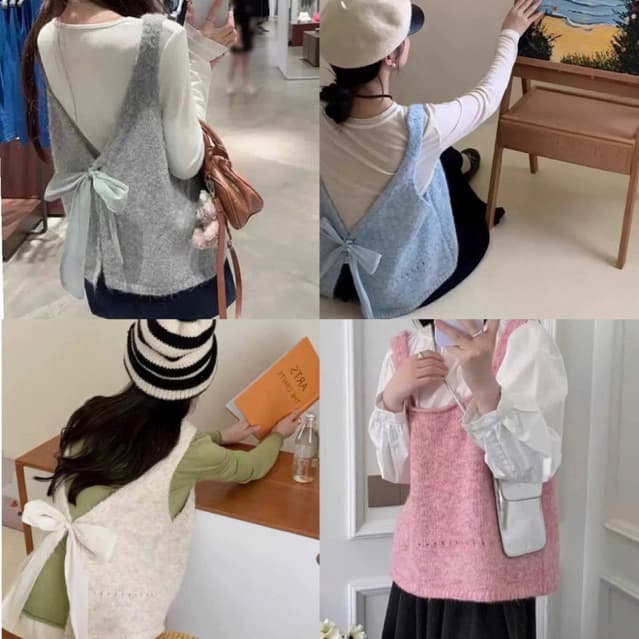 [BIGSIZE L-4XL] Áo Gile Bigsize Nữ Không Tay Thắt Nơ Tinh Khôi Chất Dệt Kim Dày Dặn Form Rộng Rãi