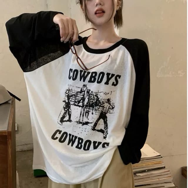 SẴN [BIGSIZE L-4XL] Áo Thun Giấy Bigsize Nữ Dài Tay Màu Đen Phối Tương Phản Form Rộng In Chữ Trendy