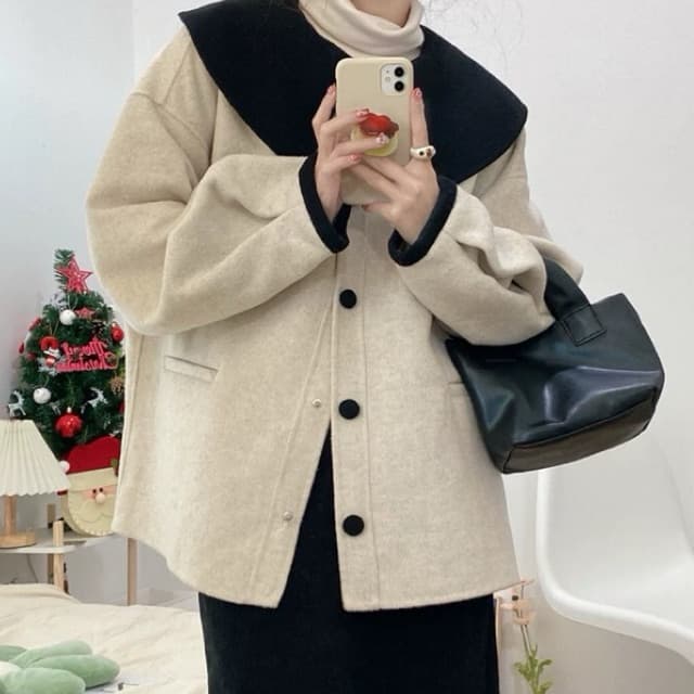 Áo Khoác Hoodie Bigisze 65-120kg kem đen rộng dành cho nữ mùa Thu Đông 2024 thanh lịch mặc hằng ngày