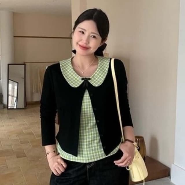 SẴN Trắng [BIGSIZE 53-90kg] Áo Bigsize Nữ Trắng Cổ Sen Kèm Cardigan Len Đen Dáng Basic Hằng Ngày