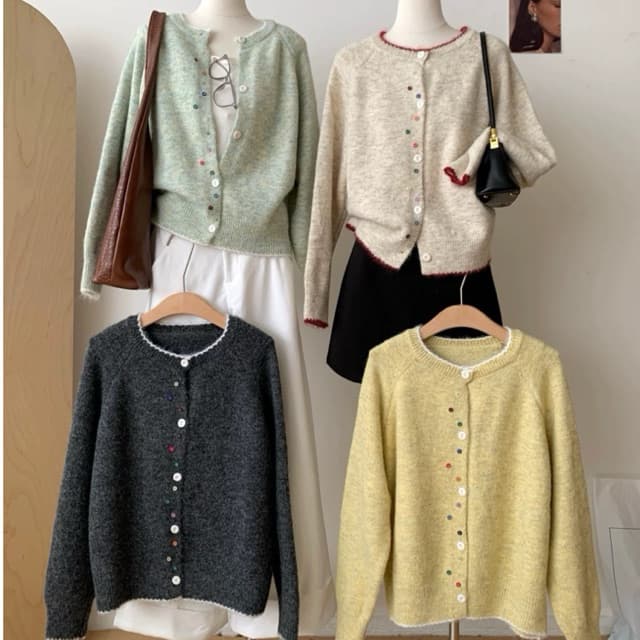 SẴN [BIGSIZE M-2XL] Áo Cardigan Bigsize Nữ Len Dày Dặn Dài Tay Be Xám Thiết Kế Nhiều Nút Màu Phong Cách Vinta