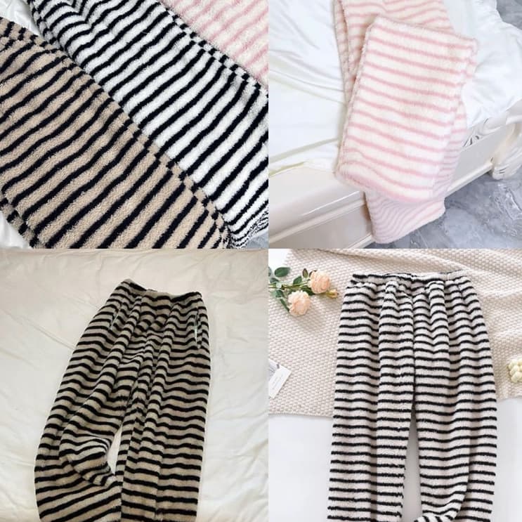 [BIGSIZE 2XL-4XL] Quần Bông Bigsize Nữ Lót Lông Mềm Mịn Thiết Kế Kẻ Ngang Màu Nâu Đen Hồng Mùa Đông 2025