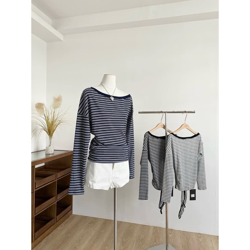 SẴN [BIGSIZE L-4XL] Áo Thun Bigsize Nữ Lệch Vai Họa Tiết Sọc Đen Phong Cách Gợi Cảm Cá Tính Thu Đông 2025