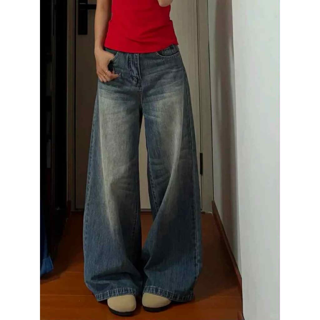 Sẵn 123XL[BIGSIZE L - 5XL] Quần Jeans Bigsize Nữ Màu Retro Hiệu Ứng Wash Đậm Phong Cách Cá Tính (L29)