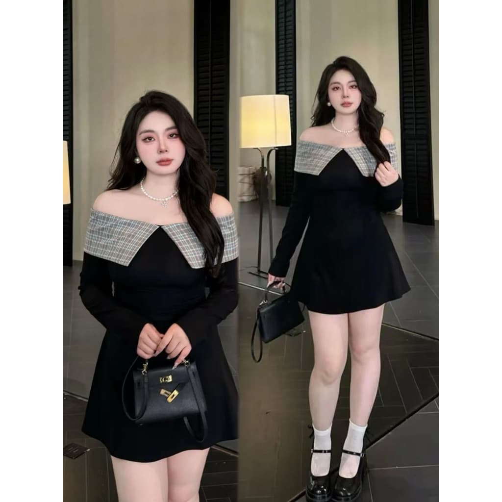SẴN [BIGSIZE L - 4XL] Đầm Bigsize Nữ Thiết Kế Trễ Vai Dáng Suông Phong Cách Thanh Lịch Nữ Tính
