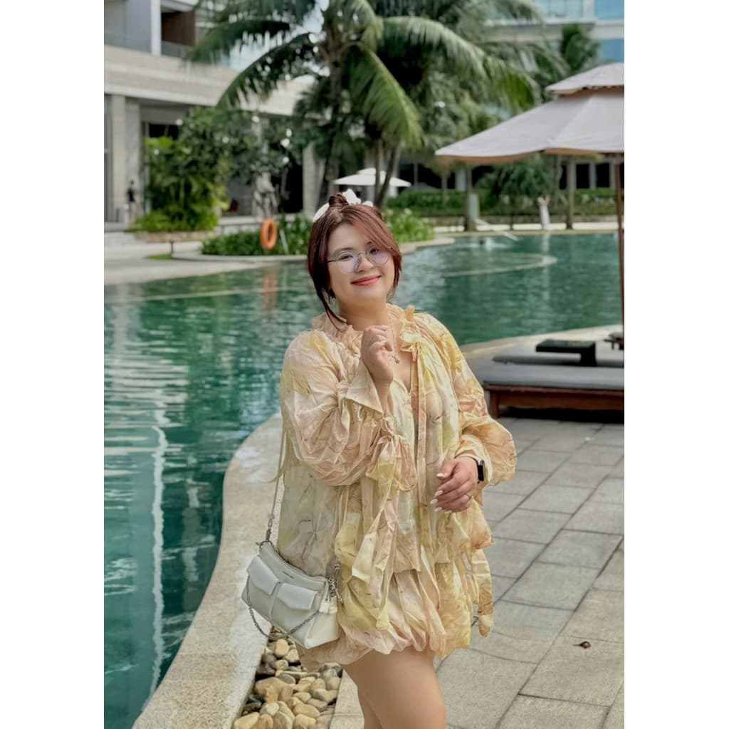 SẴN [BIGSIZE L-4XL] Đầm Bigsize Nữ Hoạ Tiết Loang Cổ Tròn Phối Bèo Dài Tay Phong Cách Châu Âu 2025