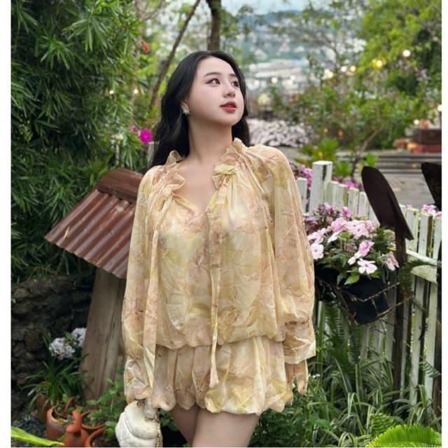 SẴN [BIGSIZE L-4XL] Đầm Bigsize Nữ Hoạ Tiết Loang Cổ Tròn Phối Bèo Dài Tay Phong Cách Châu Âu 2025