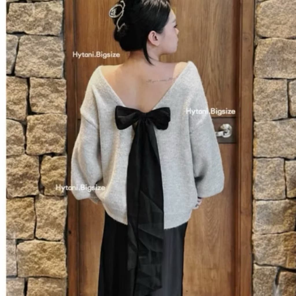 (SẴN) Áo Len Bigsize 45-85kg Nơ Cột Sau Hở Lưng rộng rãi thanh lịch sang trọng 2025