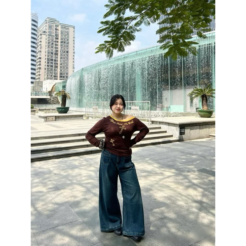 SẴN [Bigsize XL-4XL] Quần Jeans Bigsize Nữ Ống Rộng Đáy Cao Basis đi học đi làm 2025