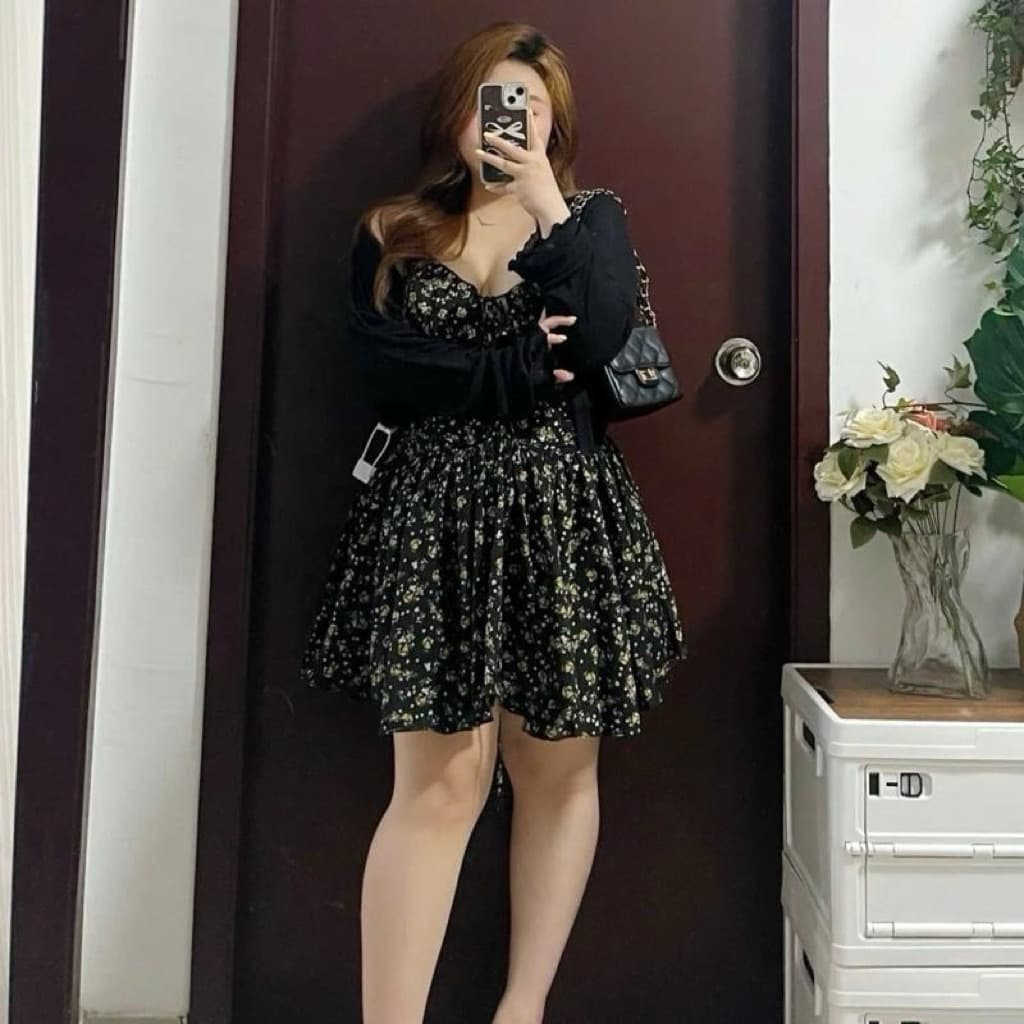 SẴN [Bigsize 55-90kg] Set Đầm Hoa Nhí Bigsize Xoè Nhẹ Dáng Ngắn Tôn Dáng,Nhấn Eo Nữ Tính, Mặc Đi Chơi- Hẹn Hò