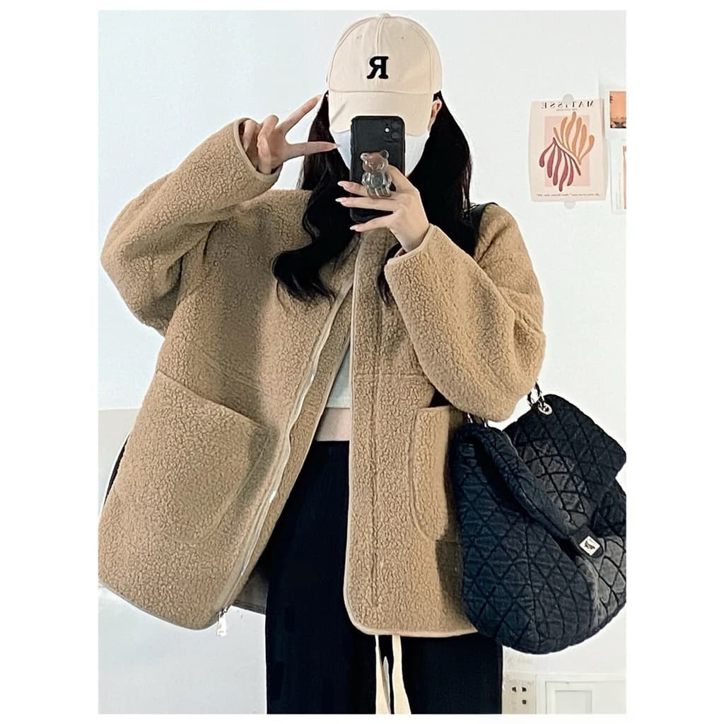 SẴN [BIGSIZE XL-5XL] Áo Khoác Bigsize Nữ Lông Cừu Dày Dặn Màu Nâu Nữ Tính Cao Cấp Phong Cách Hàn Quốc
