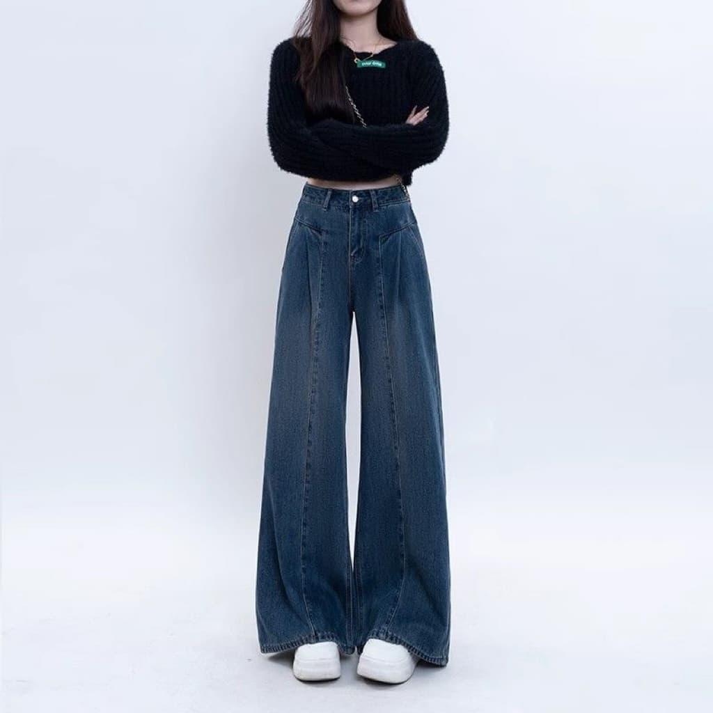 SẴN [BIGSIZE XL-5XL] Quần Jeans Bigsize Nữ Ống Suông Màu Xanh Đậm Thiết Kế Line Phối Wash Phong Cách 2025 (270)