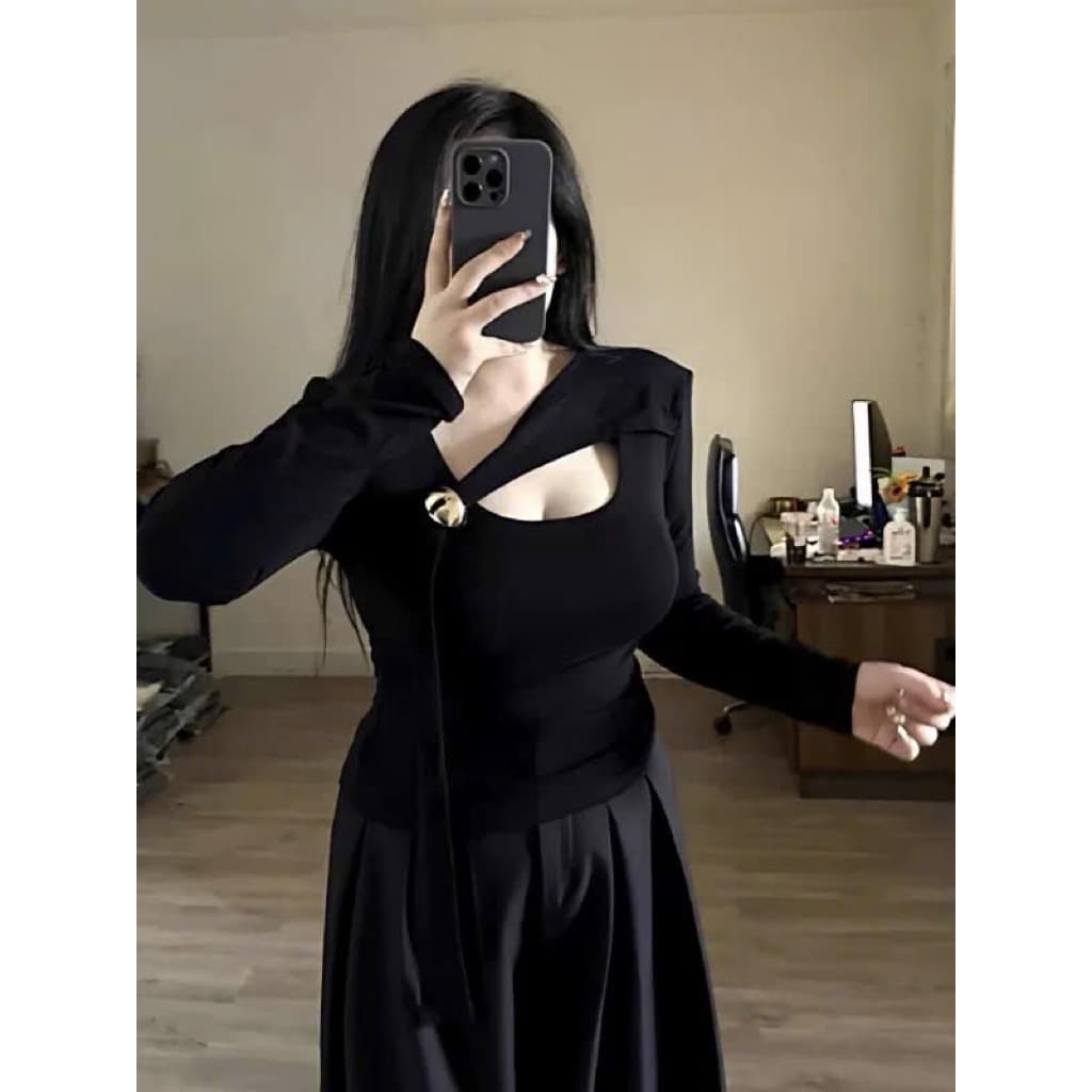 SẴN [BIGSIZE L-4XL] Áo Thun Bigsize Nữ Dài Tay Màu Đen Phong Cách Ôm Body Sexy Cá Tính