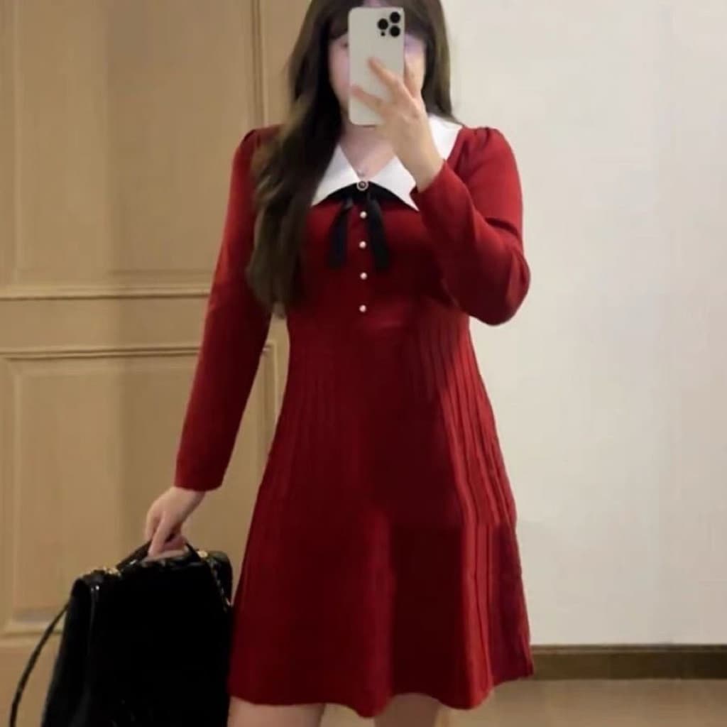 [BIGSIZE L-4XL] Đầm Bigsize Nữ Dáng Ngắn Dài Tay Màu Đỏ Dáng Xoè Nhẹ Diện Tết 2026
