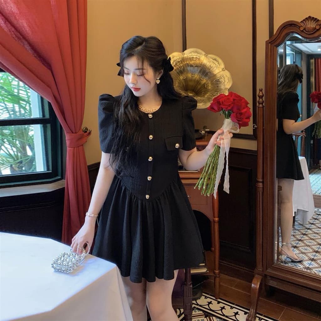 [BIGSIZE L-4XL] Đầm Dự Tiệc Bigsize Nữ Màu Đen Tay Bồng Ngắn Dáng Xoè Tôn Dáng Sang Chảnh
