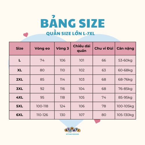 Bảng size