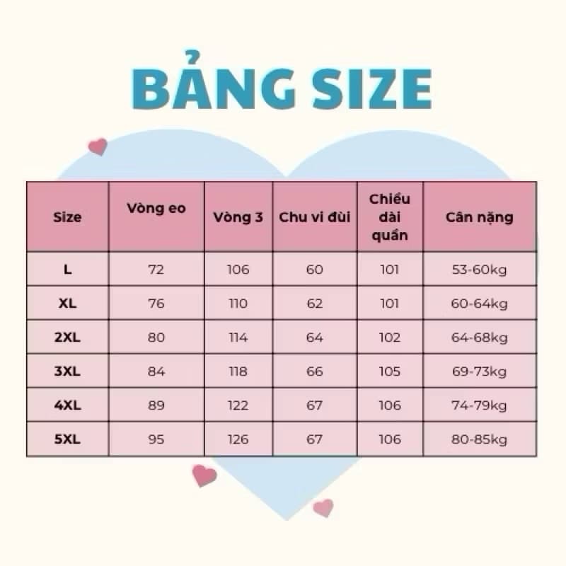 Bảng size