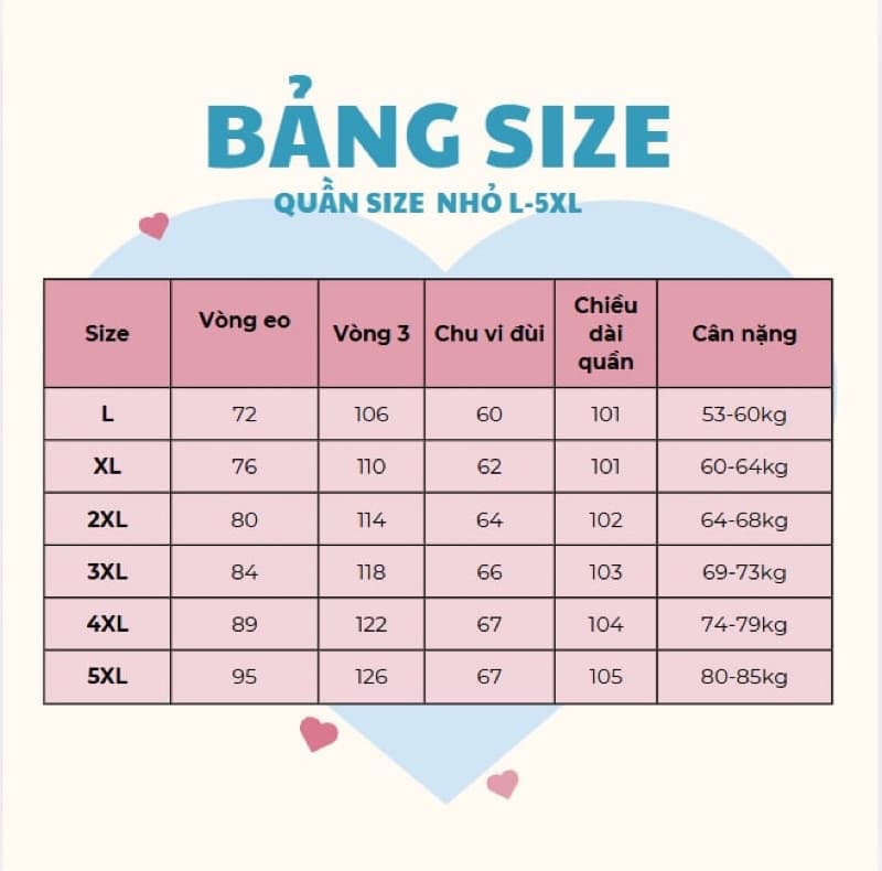 Bảng size
